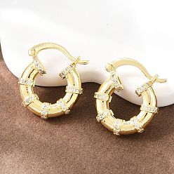 Настоящее золото 18K Серьги-кольца из бамбуковой латуни с микропаве из прозрачных кубических цирконий, долговечный, стойки покрытие, без свинца и без кадмия, реальный 18 k позолоченный, 20.5x17.5x5 мм