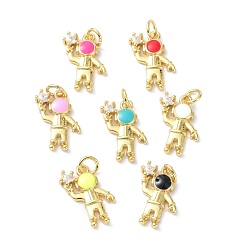 Mixed Color Brass Clear Cubic Zirconia Enamel Pendant, with Jump Rings, Long-Lasting Plated, Lead Free & Cadmium Free, Human, Real 18K Gold Plated, Mixed Color, 17x12x2.5mm, Hole: 3.4mm
