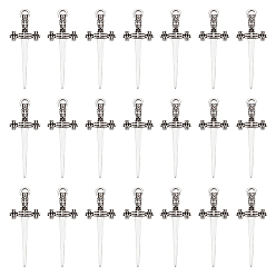 Античное Серебро Подвески из сплава, меч, античное серебро, 34.5x13.5x2 мм, отверстие : 2.5x1.5 мм, 60 шт / коробка