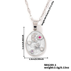 Белый Модные женские ожерелья с подвеской в виде звезды и луны в форме овала из латуни и эмали, с красочным кубическим цирконием, платина, белые, 15.75 дюйм (40 см)