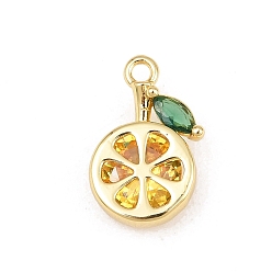 Chapado en Oro Real 18K Colgantes de circonitas cúbicas de colores con pavé de latón, encantos de limon, chapado en rack, larga duración plateado, sin plomo y el cadmio, real 18 k chapado en oro, 15.5x10x4 mm, agujero: 1.5 mm