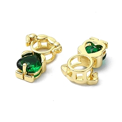 Dark Green Rack Plating Brass Micro Pave Clear Cubic Zirconia Pendants, Real 18K Gold Plated, Long-Lasting Plated, Lead Free & Cadmium Free, with Glass, Human, Dark Green, 15x11.5x5mm, Hole: 5.5mm