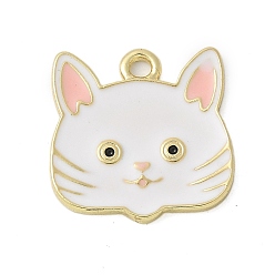 Белый Подвески из эмали и сплава, очарование кошачьей головы, золотые, белые, 17.5x17.5x1.5 мм, отверстие : 1.8 мм