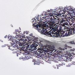 Средний Синий Шифер Стеклярус, прозрачные цвета радуги, средний грифельно-синий, 6x2 мм, отверстия: 0.5 мм, около 10000 шт / мешок