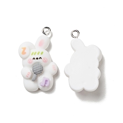 Gray Music Theme Opaque Resin Pendants, with Platinum Tone Iron Loops, Rabbit Charm with Microphone, Gray, 28x16x8mm, Hole: 2mm