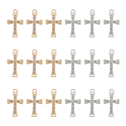 Платиновый & Золотой 60шт. 2 цвета сплава с подвесками из хрустальных страз, крест прелести, платиной и золотом, 26.5x15x2 мм, отверстие : 1.8 мм, 30 ПК / цветов