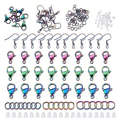 Rainbow Color Набор для поиска поделок для изготовления ювелирных изделий, включая цвет радуги 304 застежки из нержавеющей стали и соединительные кольца, 201 нержавеющей стали серьги крюков, пластиковые гайки для ушей, Радуга цветов, 210 шт / коробка