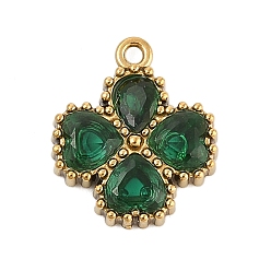 Изумруд 304 из нержавеющей стали горный хрусталь подвески, ионное покрытие (ip), реальный 18 k позолоченный, клевер, изумруд, 13.5x11.5x3 мм, отверстие : 1.2 мм
