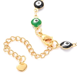 Golden 304 Stainless Steel Link Bracelets, with Enamel and Lobster Claw Clasps, Evil Eye, Colorful, Golden, 7-5/8 inch(19.5cm)