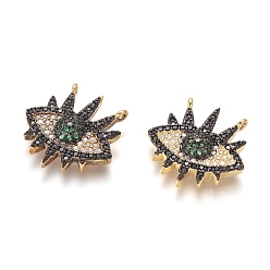 Golden Brass Micro Pave Cubic Zirconia Pendants, Evil Eye, Golden, 19.5x19.5x4mm, Hole: 1.2mm
