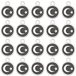 Античное Серебро 100Шармы из сплава в тибетском стиле, Плоский круглый с луной и звездой, античное серебро, 13.5x10.5x1.5 мм, отверстие : 1.6 мм