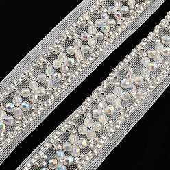 Blanc Floral Garnitures de dentelle de fleur de polyester, avec abs perles de perles d'imitation et de verre, floral blanc, 3/4 pouces (20 mm)