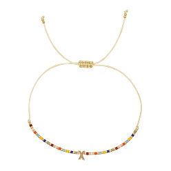 Letter X Браслеты с подвесками из латуни в богемном стиле, Браслеты из бисера и стеклянных бусин для женщин, буквы, золотые, Письмо X, 11.02 дюйм (28 см)