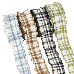 Mixed Color 4 Rolls 4 Colors Polyester Wrinkle Check Pattern Ribbon, Clothes Accessories, Mixed Color, 1-5/8 inch(40mm), about 9.84 Yards(9m)/Roll, 1roll/color