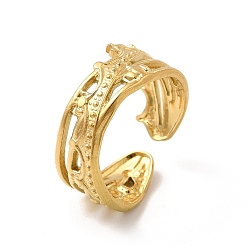 Real 18K Gold Plated Ion Plating(IP) 304 Stainless Steel Crown Open Cuff Ring for Women, Real 18K Gold Plated, US Size 6 1/2(16.9mm)
