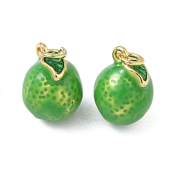 Лимон Латунь эмаль подвески, подвески в форме фруктов, без свинца и без кадмия, долговечный, стойки покрытие, с целью перехода в кольце, лимон, 14.5x11 мм, отверстие : 3.3 мм