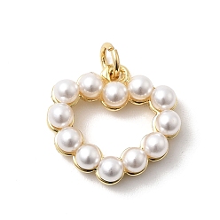 Настоящее золото 18K Латунные подвески, сердце прелести, с прыжковым кольцом и искусственным жемчугом из пресса, без кадмия и без свинца, стойки покрытие, долговечный, реальный 18 k позолоченный, 16.5x18x5 мм, отверстие : 3.4 мм