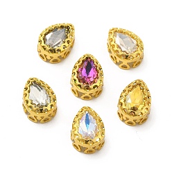 Mixed Color Teardrop Shaped Sew on Rhinestone, Glass Rhinestone, Garments Accessories, Multi-Strand Links, with Golden Tone Brass Findings, Mixed Color, 11.5x8.5x7mm, Hole: 1.2mm