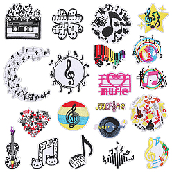 Mixed Color 20Pcs Polyester Embroidery Sew on Ornament Accessories, Musical Note, Mixed Color, 23~78x29~67x2mm