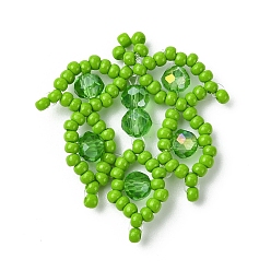 Зеленый лайм Подвески из стеклянных бусин в виде листьев, с бисером гальванизируйте стекла, зеленый лайм, 29.5x29.5x4.5 мм, отверстие : 1.2 мм