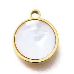 Белый 304 из нержавеющей стали плоские круглые прелести, с пластиковой имитацией оболочки, золотые, ионное покрытие (ip), белые, 9.5x8x1.5 мм, отверстие : 1 мм