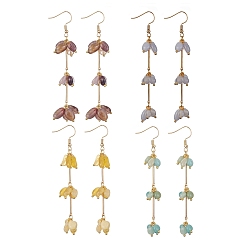 Смешанные камни Серьги с подвесками из натуральных смешанных драгоценных камней, серьги с кисточками из настоящей 18к-позолоченной 304 нержавеющей стали, 88~90 мм