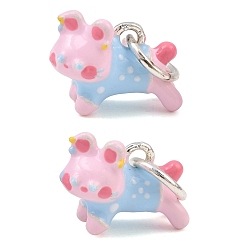Pink Alloy with Enamel Charms, Rabbit Charms, Long-Lasting Plated, Rack Plating, Silver, Pink, 11x13.5x6mm, Hole: 5.5mm