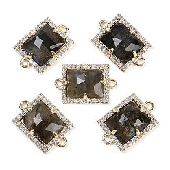 Лабрадорита Натуральный лабрадорит ограненные прямоугольные звенья, латунь с покрытием из латуни, микро-паве, прозрачные подвески из кубического циркония, золотые, 11.5x18x4.5 мм, отверстие : 1.4 мм