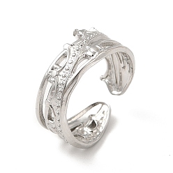 Stainless Steel Color Non-Tarnish 304 Stainless Steel Crown Open Cuff Ring for Women, Stainless Steel Color, US Size 6 1/2(16.9mm)