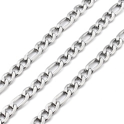 Нержавеющая Сталь Цвет 304 из нержавеющей стали Figaro цепи, несварные, граненые, с катушкой, цвет нержавеющей стали, 7~9x4.5x1.5 мм