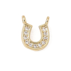 Echt 18 k vergoldet Messing-Mikropavé-Verbinderanhänger, Hufeisenglieder, echt 18 k vergoldet, 8.5x6.5x2.5 mm, Bohrung: 1 mm