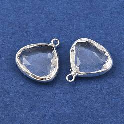 Clear Brass Glass Pendants, Triangle Charms, Faceted, Clear, 18x16x5mm, Hole: 1.7mm