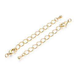 Настоящее золото 18K Латунный удлинитель цепи, с застежками и цепями для бордюров, без кадмия, без никеля и без свинца, реальный 18 k позолоченный, 69~74 мм