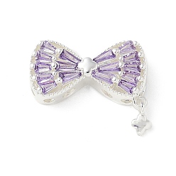 Серебро Латунные микро проложить кубического циркония подвески, без никеля , бантом прелести, серебряные, 17x21x6 мм, отверстие : 1.8 мм