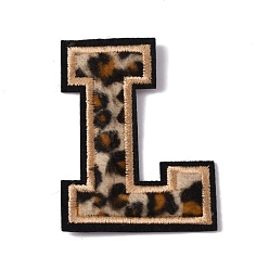 Letter L Polyester Computerized Embroidery Cloth Iron On Sequins Patches, Leopard Print Pattern Stick On Patch, Costume Accessories, Appliques, Letter.L, 61x47x1.5mm