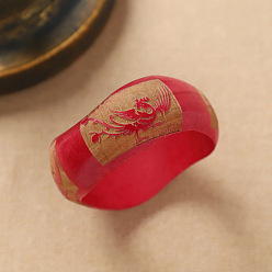 Roja Brazaletes étnicos de madera grabada con forma ondulada para mujer, rojo, diámetro interior: 2.64 pulgada (6.7 cm)