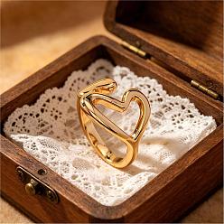 Golden Irregular Zinc Alloy Cuff Open Rings for Women, Heart, Golden, 14mm, inner diameter: 16mm