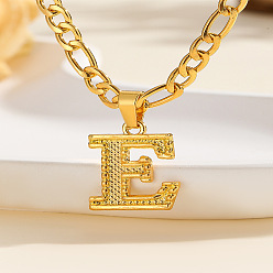 Letter E 304 цепочка с подвеской в виде Фигаро из нержавеющей стали, золотые, Письмо E, 17.72 дюйм (45 см)