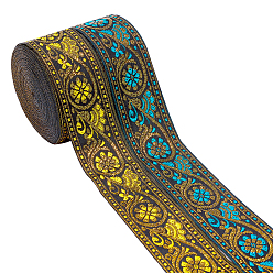 Mixed Color 2Rolls 2 Colors Ethnic Style Embroidery Polyester Ribbons, Jacquard Ribbon, Garment Accessories, Single Face Floral Pattern, Mixed Color, 1-3/8 inch(34mm), 7m/roll, 1roll/color