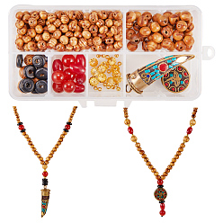 Mixed Color DIY Pendant Necklaces Making, with Handmade Polymer Clay Pendants, Wood Beads and Iron Spacer Beads, Nylon Thread for Jewelry Making, Mixed Color, 13.5x7x3cm