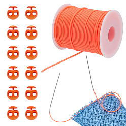 Orange Red 1 Roll Hollow Pipe PVC Tubular Synthetic Rubber Cord, with 20Pcs Plastic Cord Locks, Orange Red, 2mm, Hole: 1mm, about 54.68 yards(50m)/roll
