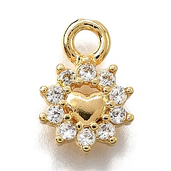 Цветок Латунные микро проложить кубического циркония подвески, золотые, цветок, 11.5x8x2 мм, отверстие : 1.8 мм