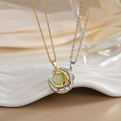 Платиновый & Золотой 2шт. латунные ожерелья с подвесками в виде солнца и луны из прозрачного циркония с магнитным узором, платиной и золотом, 17.72 дюйм (45 см)