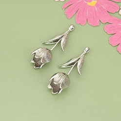 Платина Подвески из латуни с объемными цветами, без кадмия, без никеля и без свинца, платина, 28.5x11.5x8.5 мм, отверстие : 2 мм