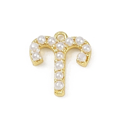 Настоящее золото 18K Латунь прелести, с абс пластмассовой имитационной жемчужиной, долговечный, без кадмия и без свинца, стойки покрытие, Овен, реальный 18 k позолоченный, 14x13x3.5 мм, отверстие : 1.2 мм