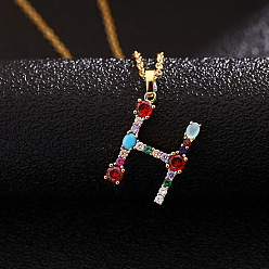 Letter H Ожерелья с подвесками-инициалами из латуни и разноцветными кубическими цирконами для женщин, золотые, Письмо ч, 19.69 дюйм (50 см)