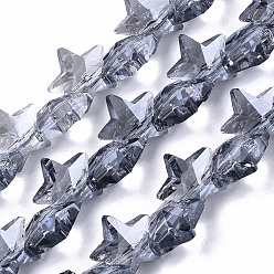 (966) Внутренний цвет Кристалл / Лиловато-лиловый на подкладке Стеклянные бусины с гальваническим покрытием , звезда, с покрытием цвета радуги, 9.5x10x5.5 мм, отверстие : 0.9 мм, около 103 шт / нитка, 25.20 дюйм (64 см)