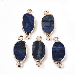 Lapis Lazuli Natural Lapis Lazuli Links Connectors, with Light Gold Tone Iron Loops, Oval, 23~24x9.5x3.5mm, Hole: 1.8mm