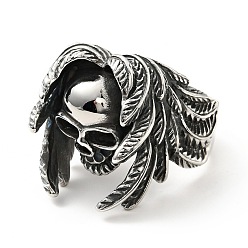 Античное Серебро 316 кольцо из нержавеющей стали, кольцо на палец для мужчин и женщин, череп, Хэллоуин тема, античное серебро, Размер 12, 6.2~14 мм, внутренний диаметр: 21.4 мм
