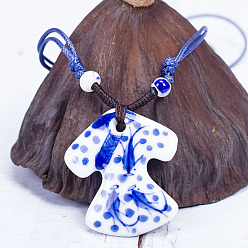 Clothes Ретро этнический фарфоровый кулон регулируемые ожерелья из полиэстерового шнура для женщин, синий и белый, одежда, 23.62 дюйм (60 см)